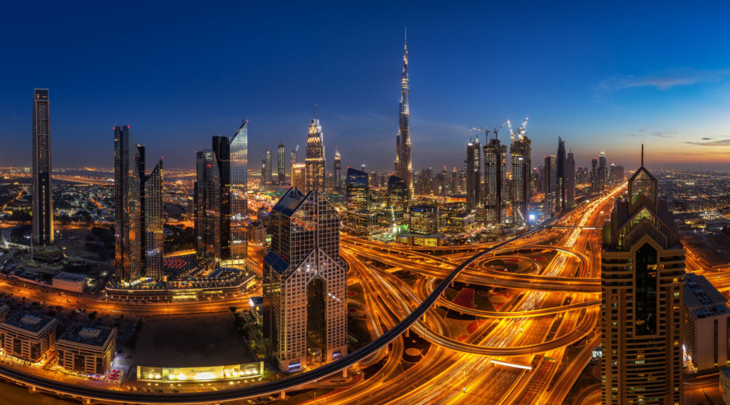 Skyline Shot in Dubai with the Burj Khalifa during the Blue Hour