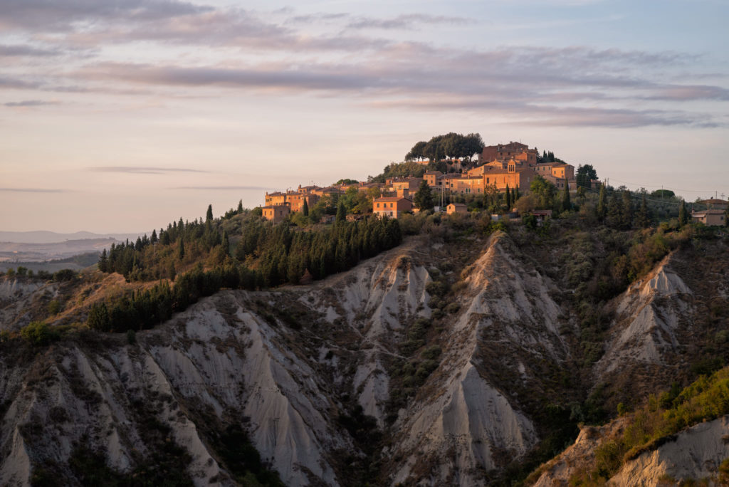 Village Chiusure on a Hill during Sunset